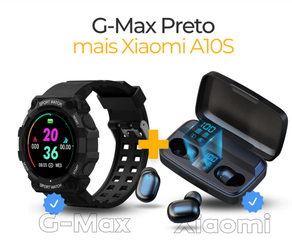 Combo Smartwatch G-Max Sports à Prova D'água Mais Fone de Ouvido A-10S Xiaomi Bluetooth Estéreo